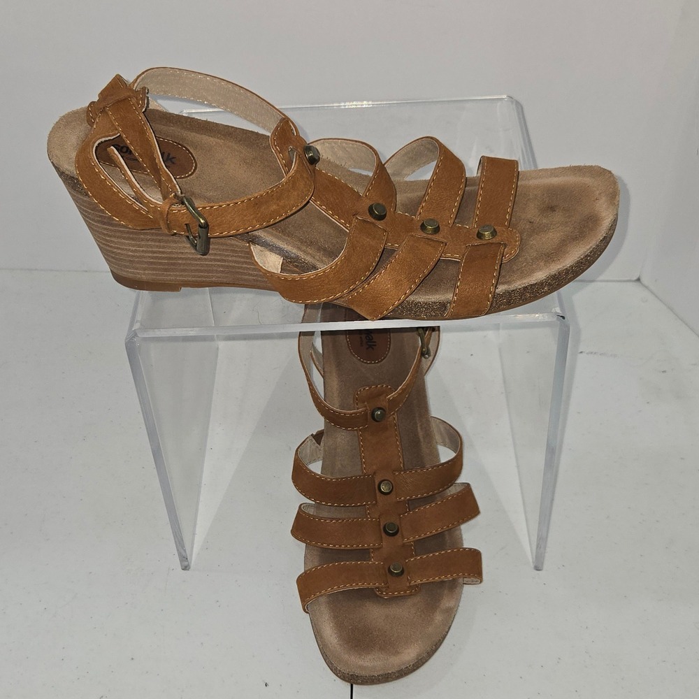 SoftWalk Women Brown Leather Strappy Wedge Sandals S1511-253 Size 11M Comfort